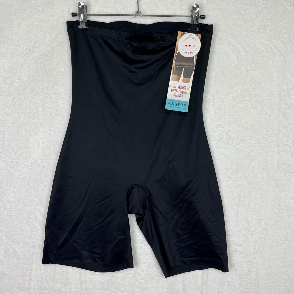 Assets by Spanx High-Waisted Mid-Thigh Shaping Short‎ Women's XL Very Black NWT